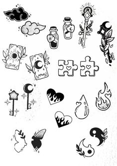 some black and white tattoos on a white background