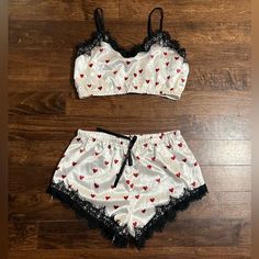 Heart Sleep Set. Satin. I Think It’s From Shein But I Honestly Don’t Know. No Tags But Fits Like A Large. Brand New. Flirty White Sleepwear For Loungewear, Bath N Body Works, Cute Sleepwear, Cute Bras, Cute Pajamas, Matching Pajamas, Wish You Are Here, Sleep Set, Fantasy Clothing