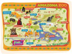 a map of the amazona zoo with animals and other things to see on it