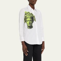 Libertine "Flower Crown" poplin new classic shirt with printed front Spread collar; button front Long sleeves; button cuffs Back yoke; box pleat Relaxed fit Curved hem Cotton Dry clean Made in USA