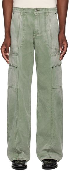 Cotton canvas cargo pants. Subtle fading throughout. · Belt loops · Four-pocket styling · Zip-fly · Flap pocket at outseams · Logo-engraved silver-tone hardware Supplier color: Sage green Faded Utility Cargo Jeans With Pockets, Utility Faded Cargo Jeans With Cargo Pockets, Faded Utility Bottoms With Cargo Pockets, Utility Cargo Bottoms In Faded Color, Faded Utility Pants With Pockets, Faded Cotton Pants With Pockets, Faded Cotton Pants With Belt Loops, Faded Wide Leg Bottoms With Cargo Pockets, Faded Wide-leg Pants With Pockets