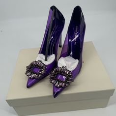 Good American Cinder-F*Cking Rella Pumps Stiletto Heels Jeweled Clear Purple Women’s 7 Never Been Worn. No Rips Or Tears. Smoke-Free. Comes In Box. I Always Carefully Package & Box Ship. Reach Out With Any Questions! Pair In Photos Is The Exact Pair You Are Purchasing!(329) Purple Padded Heel Evening Heels, Luxury Purple Closed Toe Heels, Purple Pointed Toe Heels With Padded Heel, Purple Rhinestone Pointed Toe Heels, American Shoes, Clear Pumps, Purple Pointed Toe Heels With 4-inch Heel, Open Toe High Heels, Package Box