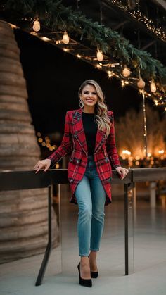 Christmas Blazer, Holiday Outfit Inspiration, Holiday Outfits Christmas, Cute Christmas Outfits, Xmas Outfits, Trendy Christmas Outfits, Christmas Look, Christmas Outfits Women