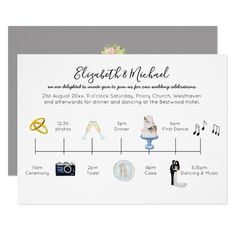 an elegant wedding reception card with the words elopette and michael on it