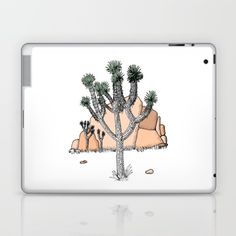 a drawing of a cactus and rocks on a white background laptop & ipad skins