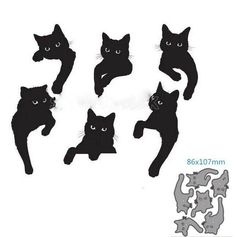 black cat silhouettes on white background, with different angles and sizes to choose from