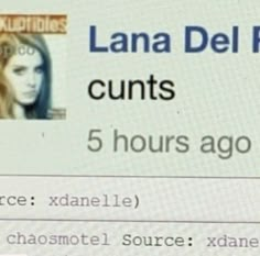 a computer screen with an ad for the internet called lana del rion cuts 5 hours ago