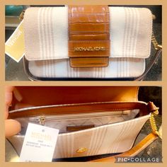 Original Michael Kors. New With Tags. Cream/Brown/White Beautiful Handbag. Tan Shoulder Bag, Purple Purse, Studded Purse, Bags Michael Kors, Michael Kors Shoulder Bag, Mk Bags, Large Leather Tote, Poshmark Finds, Brown Handbag