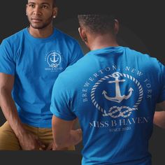 "Men's Personalized Vintage Boating Shirt Personalized Yacht Captain Anchor Logo Nautical T Shirts Sailing TShirt Unisex Mans Gift Idea This personalized boat shirt makes a great gift for any boat owner. This design has a nautical theme featuring a large anchor, and liner. It will be personalized with all of your details. Boaters LOVE seeing their boat name on things, any things. These custom nautical themed shirts make the perfect accessory to any boat, yacht or vessel. This personalized gift is dual printed with a small logo on the front chest and full size logo printed on the back of the tee. It reads '(Your Boat), year (optional) and location (optional). Made custom for you. None of the text is standard. If you do not supply text for an available option, it will be omitted. You will be Anchor Logo, Themed Shirts, Boat Shirts, Nautical Theme, Shirt Ideas, Vintage Colors, Mens Gifts, Sailing, Graphic Tees