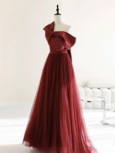 Burgundy Tulle Gown with Dramatic Bow Accent