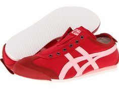 Onitsuka Tiger by Asics Mexico 66® Slip-On Red/Pink - 6pm.com Asics Pink Running Shoes For Streetwear, Pink Asics Running Shoes For Streetwear, Red Asics Sneakers For Light Sports, Sporty Lace-up Running Shoes For Summer, Casual Lace-up Summer Running Shoes, Casual High-top Running Shoes For Summer, Sporty Summer Running Shoes With Round Toe, Summer Sporty Running Shoes With Round Toe, Trendy Spring Running Shoes With Rubber Sole