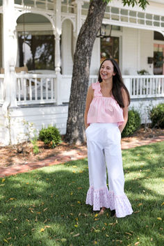 Ruffled lounge pants with lace trim have a Bridgerton vibe that is playfully romantic. Fancy Lounge, Dream Lounge, Sunday Top, Dainty Rose, Love Shack Fancy, Rose Fabric, Crocheted Lace, Lady Bird, Pink Petals