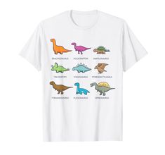 PRICES MAY VARY. Wear this types of dinosaurs shirt in trips to museums or family vacations. It's also for kids, men and women who are into paleontology studying past huge creatures. Brachiosaurus, Velociraptor, Ankylosaurus, Triceratops, Stegosaurus, Pterodactyloidea,.. Boys and girls who want to be future paleontologists can wear this shirt in a dino themed birthday party. Funny toddlers who love tyrannosaurus, Plesiosaurus and Spinosaurus can have this as Christmas presents from dino lover da Dino Themed Birthday Party, Funny Toddlers, Types Of Dinosaurs, Nerd Tshirts, Dinosaur Tshirt, Dino Shirt, Toddler Humor, Dinosaur Shirt, Party Funny