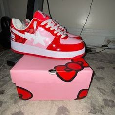 Bape | Shoes | Kitty Stars | Poshmark Hello Kitty Shoes Nike, Hello Kitty Jordan 4’s, Hello Kitty Bapesta Shoes, Hello Kitty Quince Dress, Hello Kitty Jordans, Hello Kitty Bape Shoes, Shoes To Get For Christmas, Dream Shoes Jordans, Hello Kitty Things To Buy