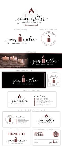 the logo and business card design for an interior decor company, with black and white lettering