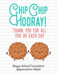 a card with two chocolate chip cookies saying,'thank you for all you do each day