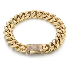 PRICES MAY VARY. 14K REAL GOLD PLATED BRACELET - Our gold cuban bracelet use high quality 316L stainless steel and adopt 6 times Real 14K Gold plated for an everlasting shine. It ensures that each Cuban link chain reflects a lot of light to create the bling bling effect. SOLID AND FLEXIBLE CLASP - Our cuban link bracelets are designed with double-sided iced out clasp, makes you easier to put the bracelets on and take it off. It is safe to wear as it is Hypoallergenic materials, lead-free, nickel Classic Gold Cuban Link Bracelet With 17 Jewels, Gold Diamond Cuban Link Jubilee Bracelet, Gold Diamond Jubilee Bracelet With Cuban Link, Gold Cuban Link Bracelet With Solid Construction, Cuban Link Bracelet, Cuban Bracelet, Miami Cuban Link, Classic Bracelets, Miami Cuban