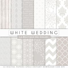 white wedding digital paper pack for scrapbooking and other projects - la boutique dei color