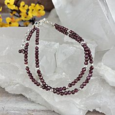 Garnet Beaded Double Strand Adjustable Bracelet or Anklet with Sterling Silver Clasp 7.75 to 9.5 Elegant Double Strand Handmade Beaded Bracelets, Elegant Handmade Anklets With Round Beads, Elegant Handmade Anklets With Beads, Silver Double Strand Hand-strung Beaded Bracelets, Faceted Beads Double Strand Bracelet As Gift, Double Strand Faceted Beads Bracelet For Gift, Elegant Adjustable Anklets With Silver Beads, Elegant Double Strand Bracelets With Gemstone Beads, Elegant Double Strand Gemstone Beads Bracelets