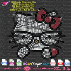 the hello kitty iron on sequins is shown in red, white and black