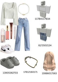 the contents of a white sweater, jeans and shoes are shown in this graphic diagram