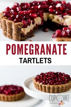 pomegranate tartles on a white plate with the text overlay