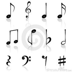 music notes and numbers with reflection on white background stock photo - image 399874