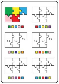 puzzle pieces with different colors and shapes to match the missing pieces in each puzzle piece