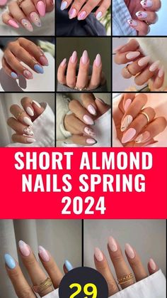 2024 Spring Nail Ideas, Simple Spring Nail Ideas Almond Shape, Pastel Almond Nails Designs, April Nail Designs Almond, Spring Almond Nails 2024, Pastel Nails Almond Shape, Spring Manicure Ideas 2024, Almond Nails Ideas Spring, Almond Shaped Nails Designs Spring