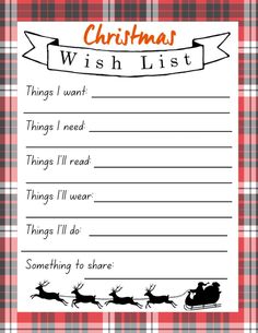 a christmas wish list with santa's sleigh