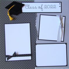 graduation cards with black and white polka dots, one has a graduate's cap on it