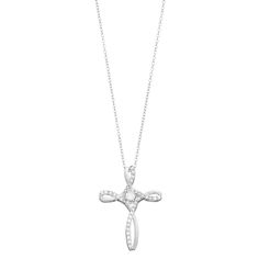 This cross pendant necklace features eye-catching diamond details.Click on this JEWELRY & WATCHES GUIDE to learn about fit, styles, materials and more! This cross pendant necklace features eye-catching diamond details.Click on this JEWELRY & WATCHES GUIDE to learn about fit, styles, materials and more! Nickel free Metal: sterling silver Length: 18 in. Packaging: boxed Finish: polished Pendant dimensions: 25.50 mm X 18.80 mm Chain type: cableDIAMOND DETAILS Total weight: 1/4 ct. Shape: round Sett Diamond White Brilliant Cut Cross Pendant Necklace, Diamond White Cross Pendant Necklace For Formal Events, Brilliant Cut Diamond Cross Necklace, Formal Cross Necklace In Cubic Zirconia, Fine Jewelry Diamond White Cross Pendant Necklace, Diamond White Cross Pendant Jewelry, Formal Cross Necklace With Cubic Zirconia, Cubic Zirconia Brilliant Cut Cross Pendant Necklace, Brilliant Cut Cubic Zirconia Cross Pendant Necklaces