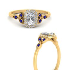 an engagement ring with blue and white stones