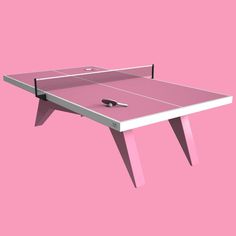 a ping pong table with two ping pong paddles resting on it against a pink background