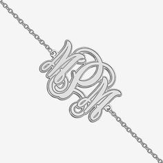 Show off your own initials or those of someone you love with this personalized monogram bracelet.Monogram size: 25x32mmPersonalization: Up to 3 initials. Initials will appear exactly as entered; center initial will be enlarged.Care: Wipe CleanJewelry photos are enlarged to show detail.Features: Personalized, MonogrammableJewelry Closure: Lobster ClaspMetal Color: WhiteChain Length: 7 1/2 InchChain Width: 1.95 MillimetersChain Construction: CableBracelet Type: Chain BraceletsMetal: Sterling Silve Bracelets Chain, Monogram Bracelet, Bracelet Metal, Chain Bracelets, Watch Chain, Personalized Monogram, Chain Bracelet, Rhodium Plated, Jewellery And Watches