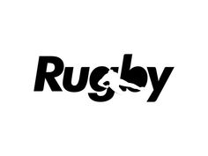 the word rugby is written in black and white with an image of a bird flying over it