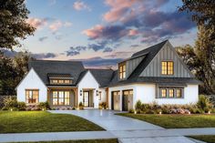 this is an artist's rendering of the modern farmhouse style house plans for sale