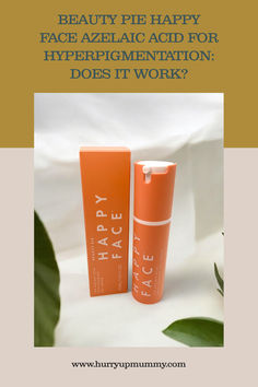 An orange skincare product bottle and matching box displayed on a neutral background, featuring azelaic acid for treating hyperpigmentation. Uneven Skin, Uneven Skin Tone, My Skin, Dark Spots