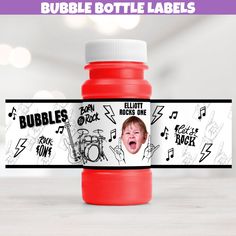 Rock And Roll Birthday Bubble Bottle Labels, Born To Rock Party Favors