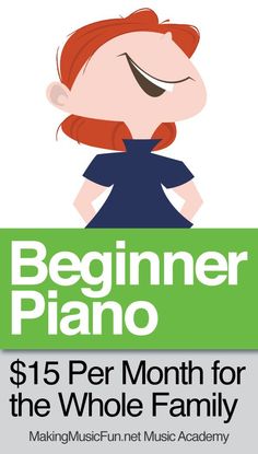 the beginner piano $ 15 per month for the whole family with music academy logo