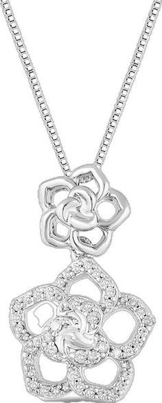 Silver Diamond Jewelry With Rose Design, Silver Cubic Zirconia Flower Pendant Jewelry, Cheap Disney Silver Jewelry, Disney Style Silver Necklace For Gift, White Cubic Zirconia Flower-shaped Necklaces, Enchanted Disney Necklace Gold, Enchanted Disney, Disney Belle, Disney Fine Jewelry