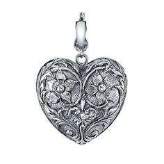 Silver Heart-shaped Etched Jewelry, Etched Heart Silver Jewelry, Etched Heart Shaped Silver Jewelry, Silver Etched Heart Pendant Jewelry, Ornate Heart Charm Pendant Jewelry, Silver Heart Jewelry With Large Pendant, Ornate Engraved Heart Pendant Jewelry, White Gold Heart Pendant Necklace Engraved, Engraved White Gold Heart Pendant Necklace