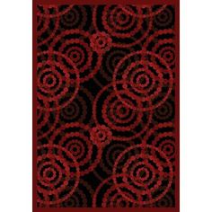 a red and black rug with swirls on it