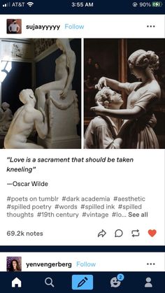 an instagram page with two pictures of statues