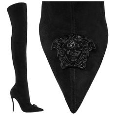 VERSACE Thigh High Black Suede Stiletto Boots Italian size 36 - US 6 These Palazzo slide-up thigh high suede boots are a quintessential style for the modern woman. Slide-up soft suede, Stiletto heel, 100% leather. Made in Italy Gently worn, great condition. Versace Thigh High Boots, Bayonetta Oc, Versace Boots, Fancy Footwear, Jeans Hoodie, Jeans And Hoodie, Thigh High Suede Boots, Luxury Boots, Versace Shoes