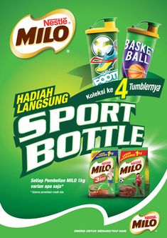 the advertisement for sports bottles is shown