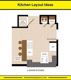 the floor plan for a kitchen layout with two separate areas and one living room area