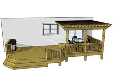 a wooden deck with a gazebo on it