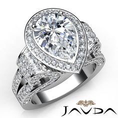 a pear shaped diamond ring on top of a white background with the word java written below it