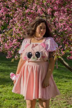 Kawaii Pinafore Skirt, Frog Dress, Corduroy Pinafore, Pastel Goth Fashion, Pink Corduroy, Harajuku Outfits, Frog Design, Bear Face, Hidden Pocket